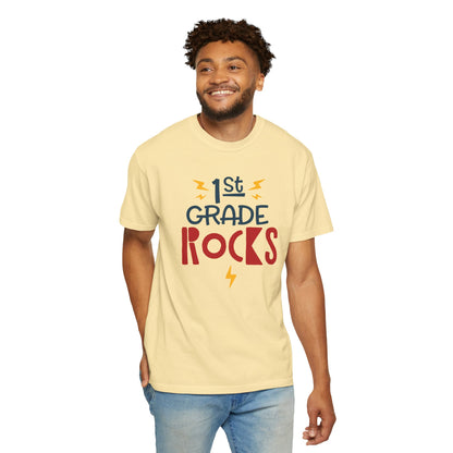 Funny 1st Grade Romeo Learning Legend Super Scholar Junior Geniuses Science Star Student’s Day Unisex Heavy Cotton T-Shirt