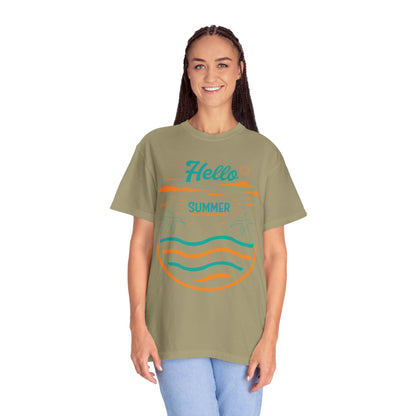 Exciting Hello Summer Sunrise & Sunburn Beach Days Ice Cream Summer Camp Unisex Heavy Cotton T-Shirt