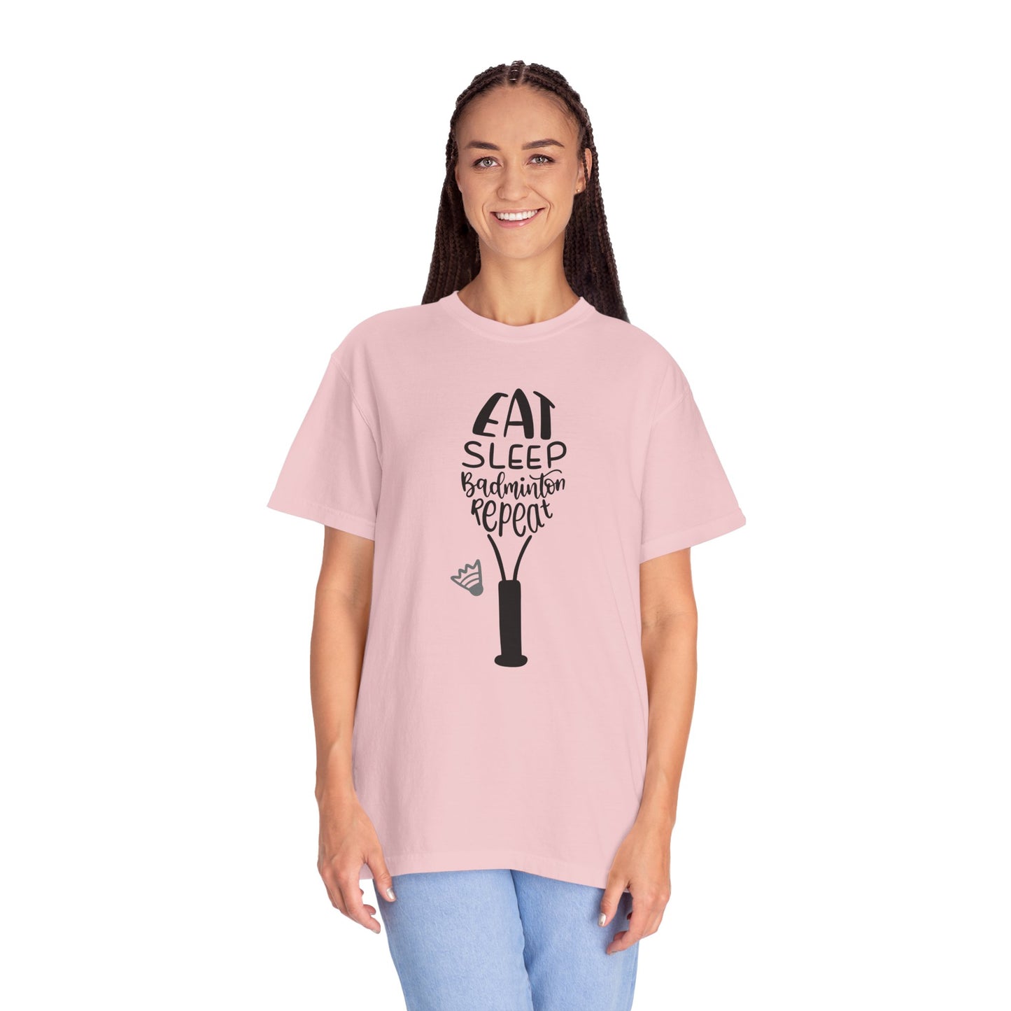 Eat Sleep Badminton Repeat Stay Active Motivation Tee Winning Attitude Sports Dedication Shuttlecock Addiction Unisex Heavy Cotton T-Shirt