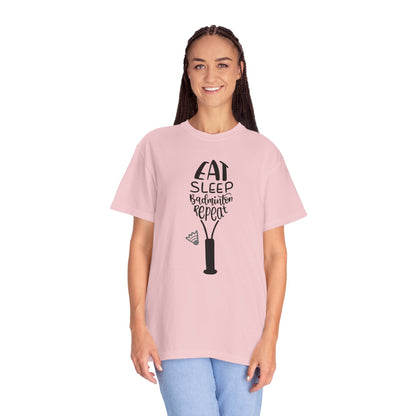 Eat Sleep Badminton Repeat Stay Active Motivation Tee Winning Attitude Sports Dedication Shuttlecock Addiction Unisex Heavy Cotton T-Shirt