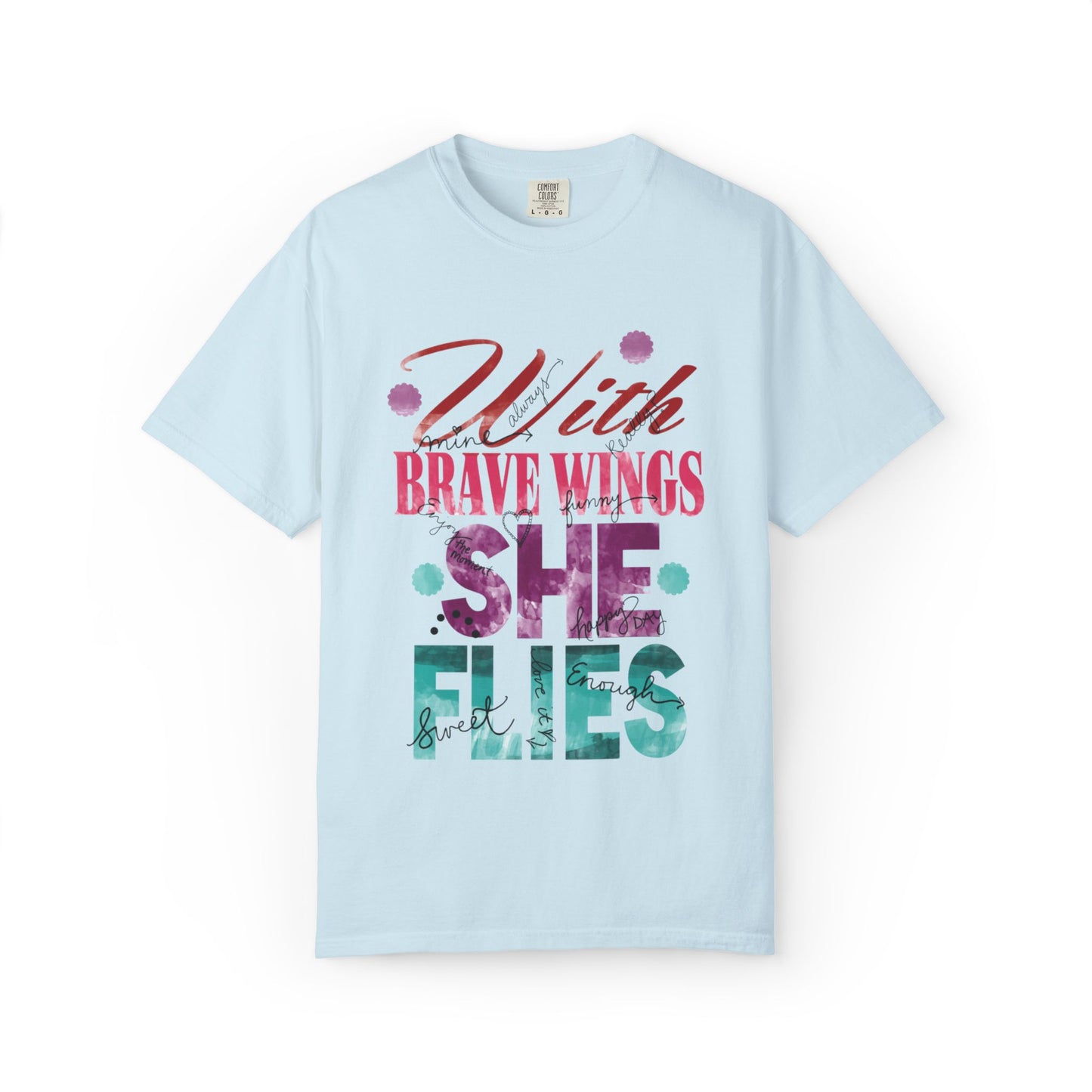 With Brave Wings She Flies Encouragement Self-belief Tee Moral Support Hopefulness Positivity High Achievements Unisex Heavy Cotton T-Shirt