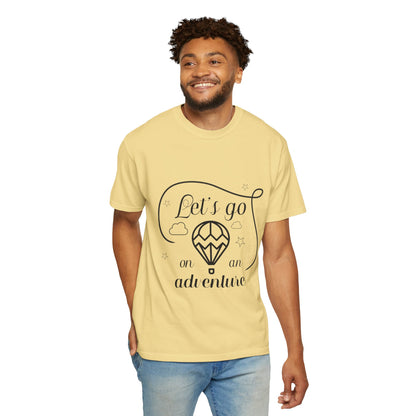 Let’s Go On An Adventure Nature Exploration Bonfire Travel Lovers Tee Freedom Hot Air Balloon Unisex Heavy Cotton T-Shirt