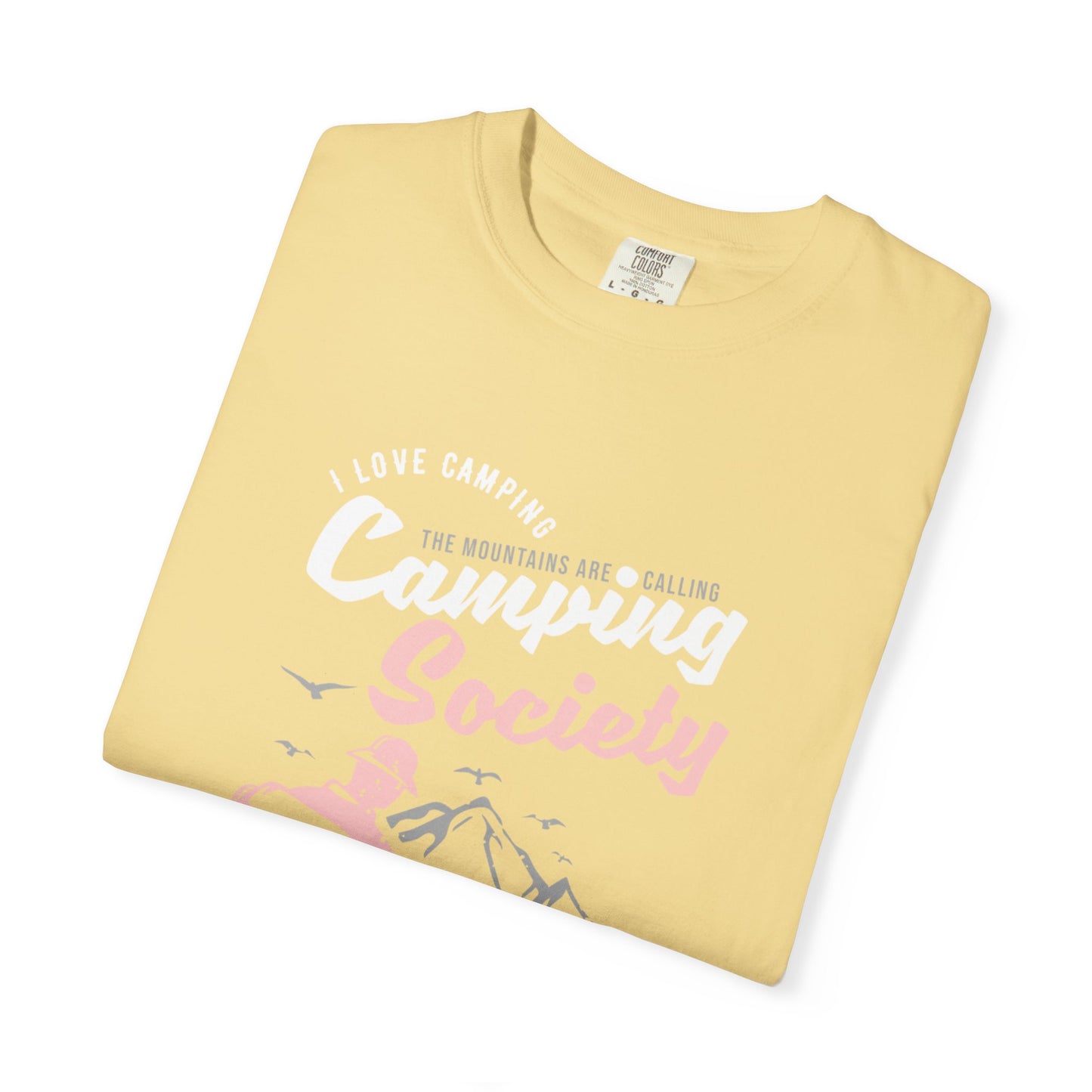 Funny Camping Society I Love Camping Enthusiastic Traveler Sarcastic Adventure Birds In The Mountains Unisex Heavy Cotton T-Shirt