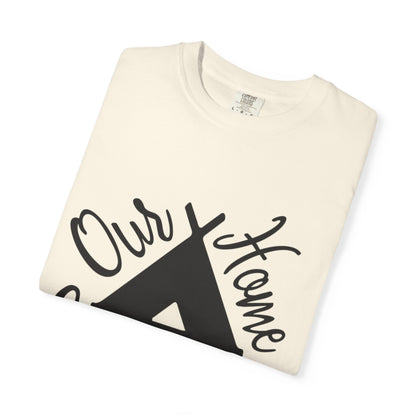 Our Home Camping Freedom Fighter Adventure Lovers Tee Nature Exploration Bonfire Travel Van Unisex Heavy Cotton T-Shirt