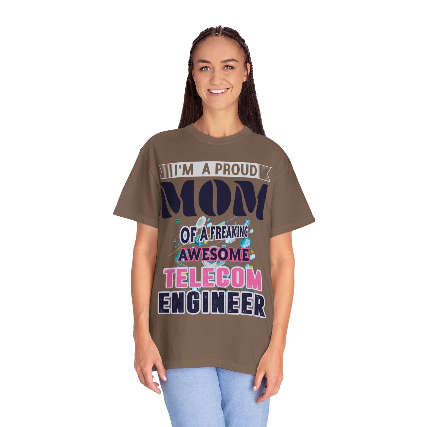 Proud Mom Telecom Engineer Mobile Technology Signal Processing Digital Communication Radio Frequencies Unisex Heavy Cotton T-Shirt