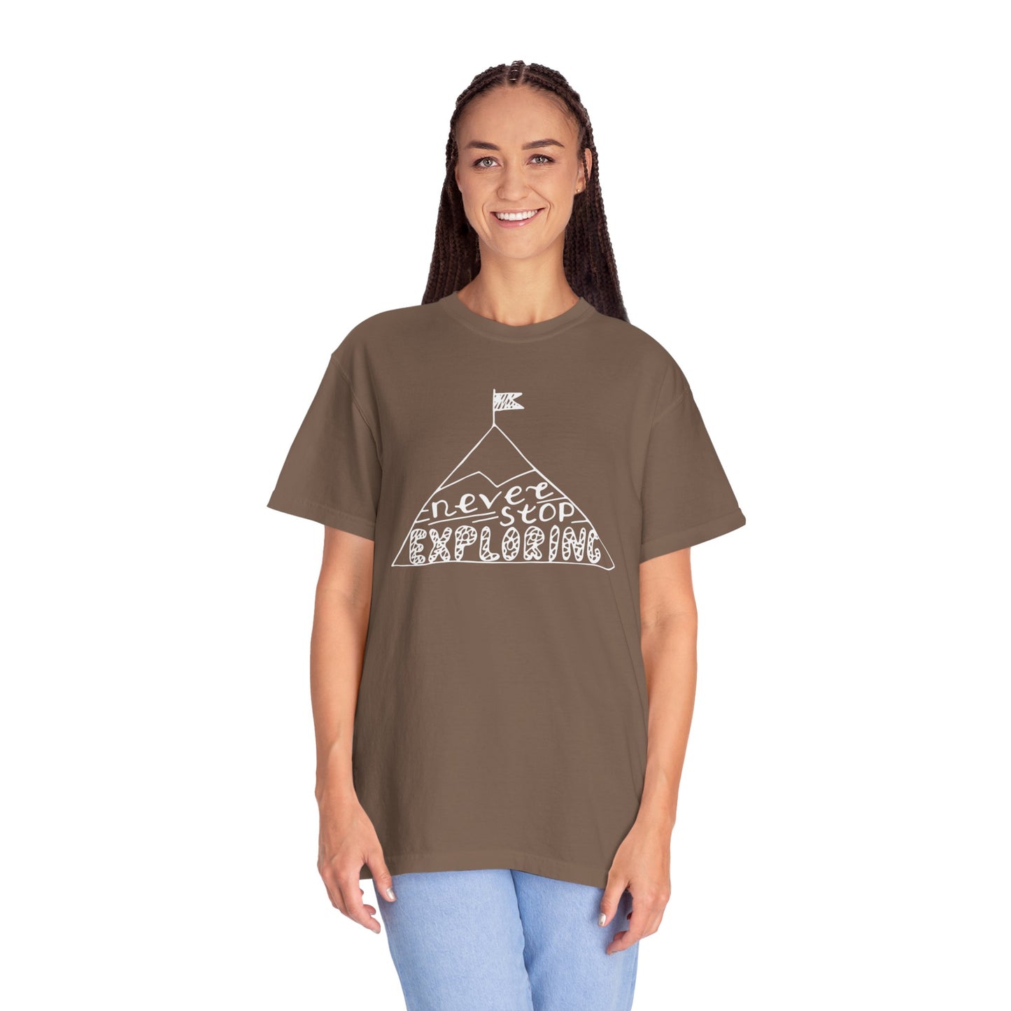 Never Stop Exploring Cool Tee Trekking Outdoor Adventure Hiking Nature Lover Rocks Climbing Unisex Heavy Cotton T-Shirt