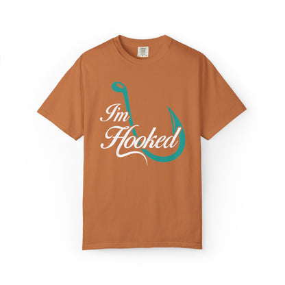 Funny I’m Hooked Rod and Reel Tackle Box Catch Of The Day Sarcastic Fishing Adventure Unisex Heavy Cotton T-Shirt