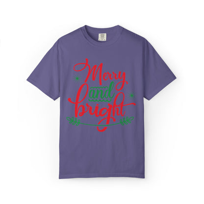 Cheerful Merry & Bright Joyful Christmas Time Christmas Lights Merry Christmas Jesus Birth Unisex Heavy Cotton T-Shirt