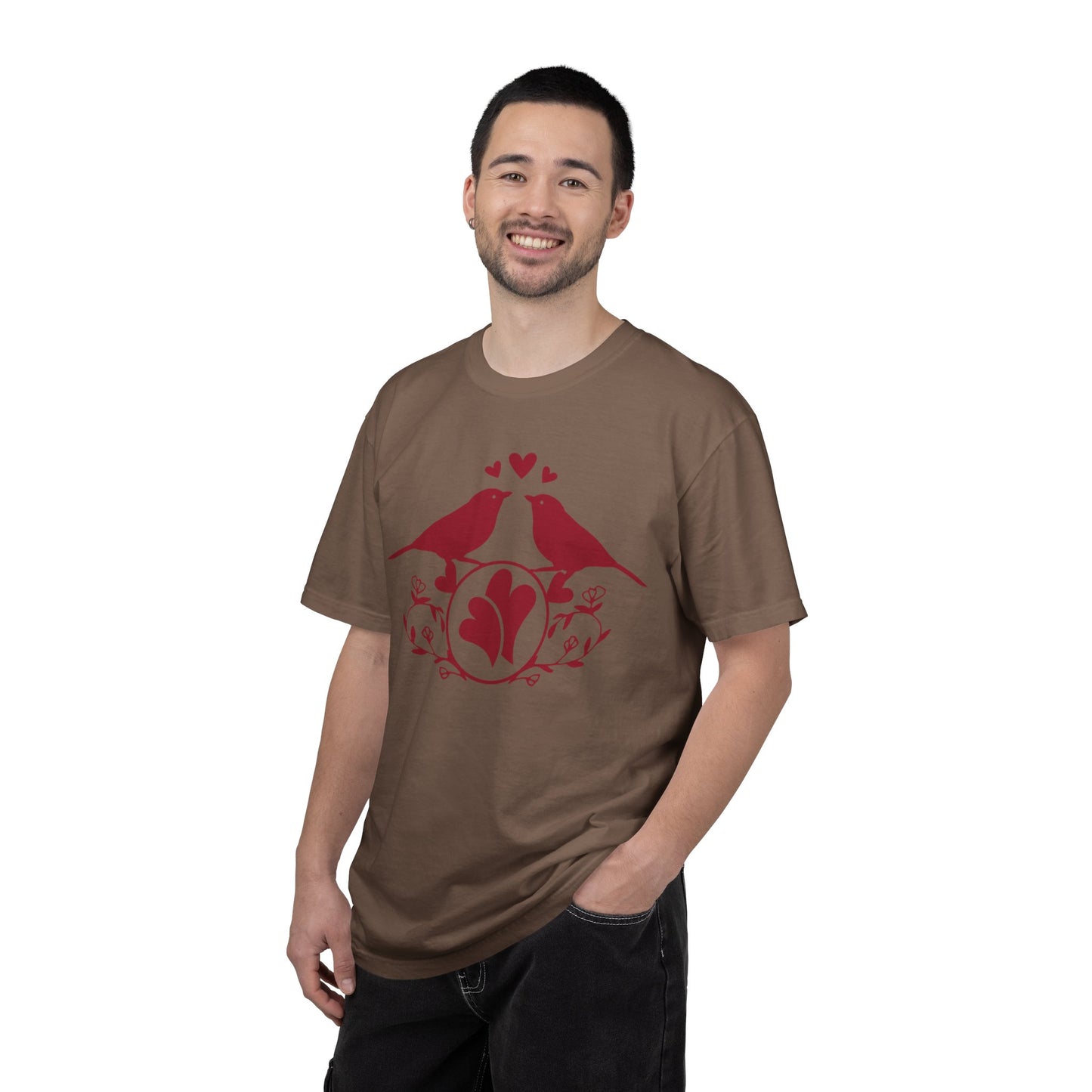 Romantic Love Birds Monogram Boundless Love Affection Lover’s Tee Infinite Bliss Butterfly Kisses Evergreen Romance Unisex Heavy Cotton T-Shirt