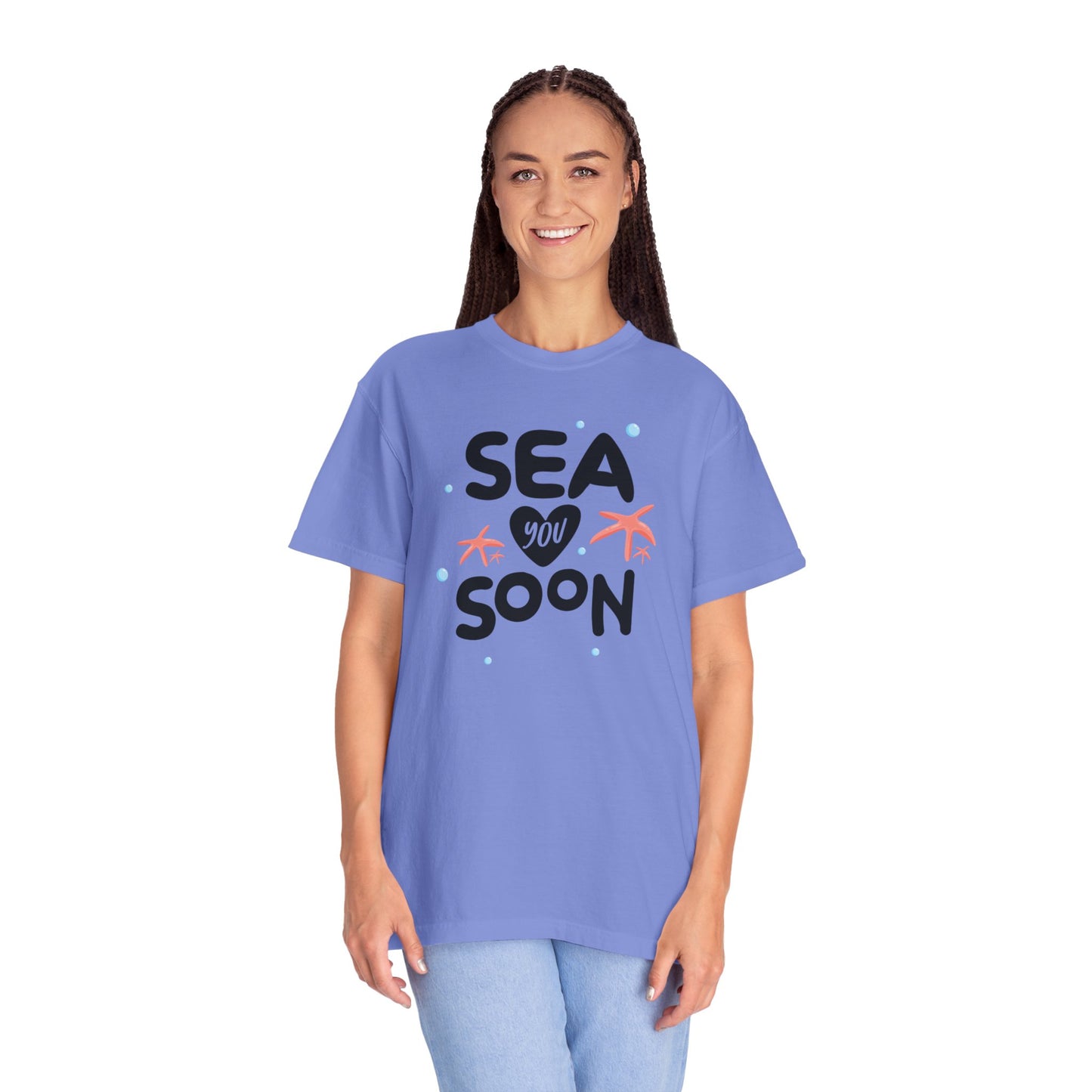 Sea You Soon Sarcastic Tee Ocean Wordplay Seaside Lover Summer Goodbye Ocean Trip Unisex Heavy Cotton T-Shirt