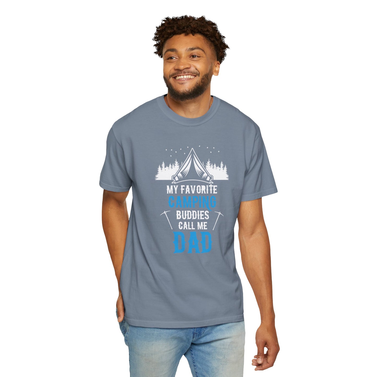 Funny My Favorite Camping Buddies Call Me Dad Sarcastic Adventure Mountains Hiking Stars Unisex Heavy Cotton T-Shirt