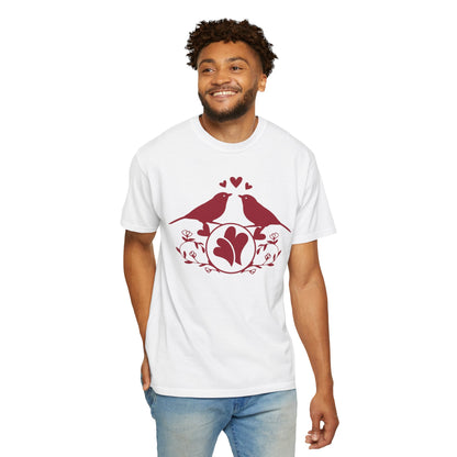Romantic Love Birds Monogram Boundless Love Affection Lover’s Tee Infinite Bliss Butterfly Kisses Evergreen Romance Unisex Heavy Cotton T-Shirt