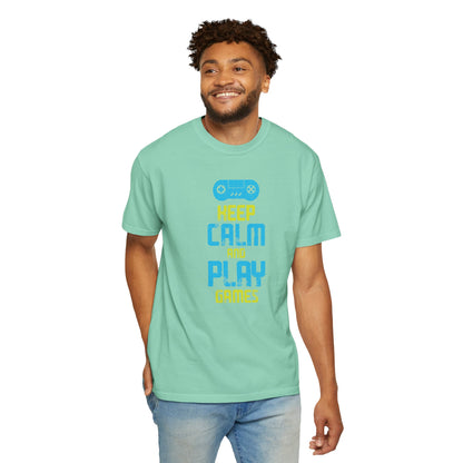 Funny Keep Calm And Play Games Pro Gamer Skills Gaming Mindset Sarcastic Gameplay Optimization Unisex Heavy Cotton T-Shirt