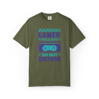 Funny Warning Gamer Do Not Disturb Digital Protector Virtual Heroism Sarcastic Battle Against Evil Unisex Heavy Cotton T-Shirt