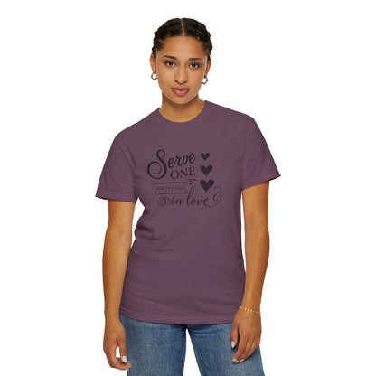 Serve One Another In Love Emotional Bond Affection Lovers Tee Romantic Relationship Forever Support Unisex Heavy Cotton T-Shirt