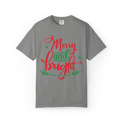 Cheerful Merry & Bright Joyful Christmas Time Christmas Lights Merry Christmas Jesus Birth Unisex Heavy Cotton T-Shirt