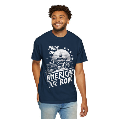 Vintage Pride Of The American Road 1973 Nostalgic Trendy Tee Motorcycle Classic Ride Legendary Bike Unisex Heavy Cotton T-Shirt