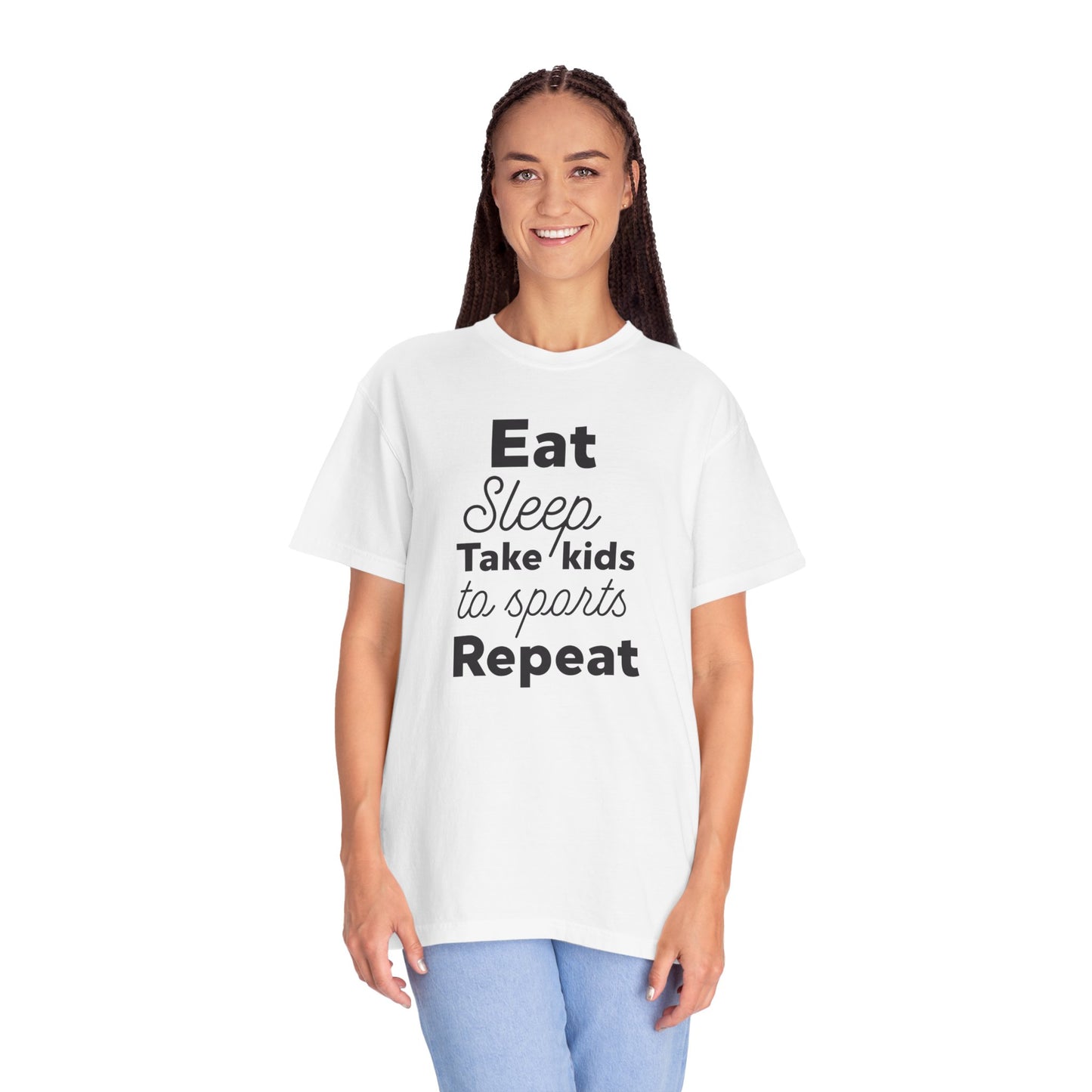 Eat Sleep Take Kids Motherhood Blessings Life Giver Mummy’s Tee Supermom Busy Schedule Duties Forever Same Routine Players Unisex Heavy Cotton T-Shirt