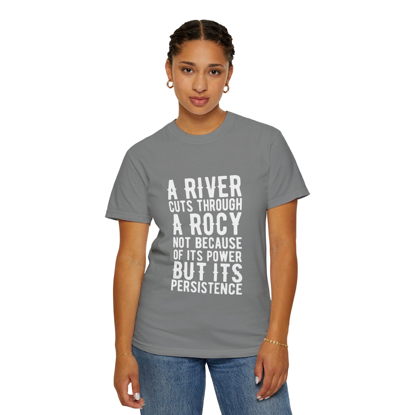 A River Cuts Through A Rock Stop Wishing Start Doing Action Goal Setting Modern Tee Achievement Unisex Heavy Cotton T-Shirt