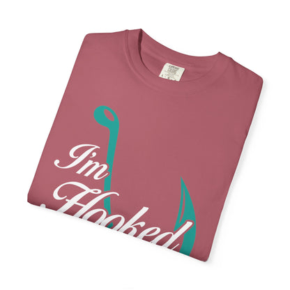 Funny I’m Hooked Rod and Reel Tackle Box Catch Of The Day Sarcastic Fishing Adventure Unisex Heavy Cotton T-Shirt