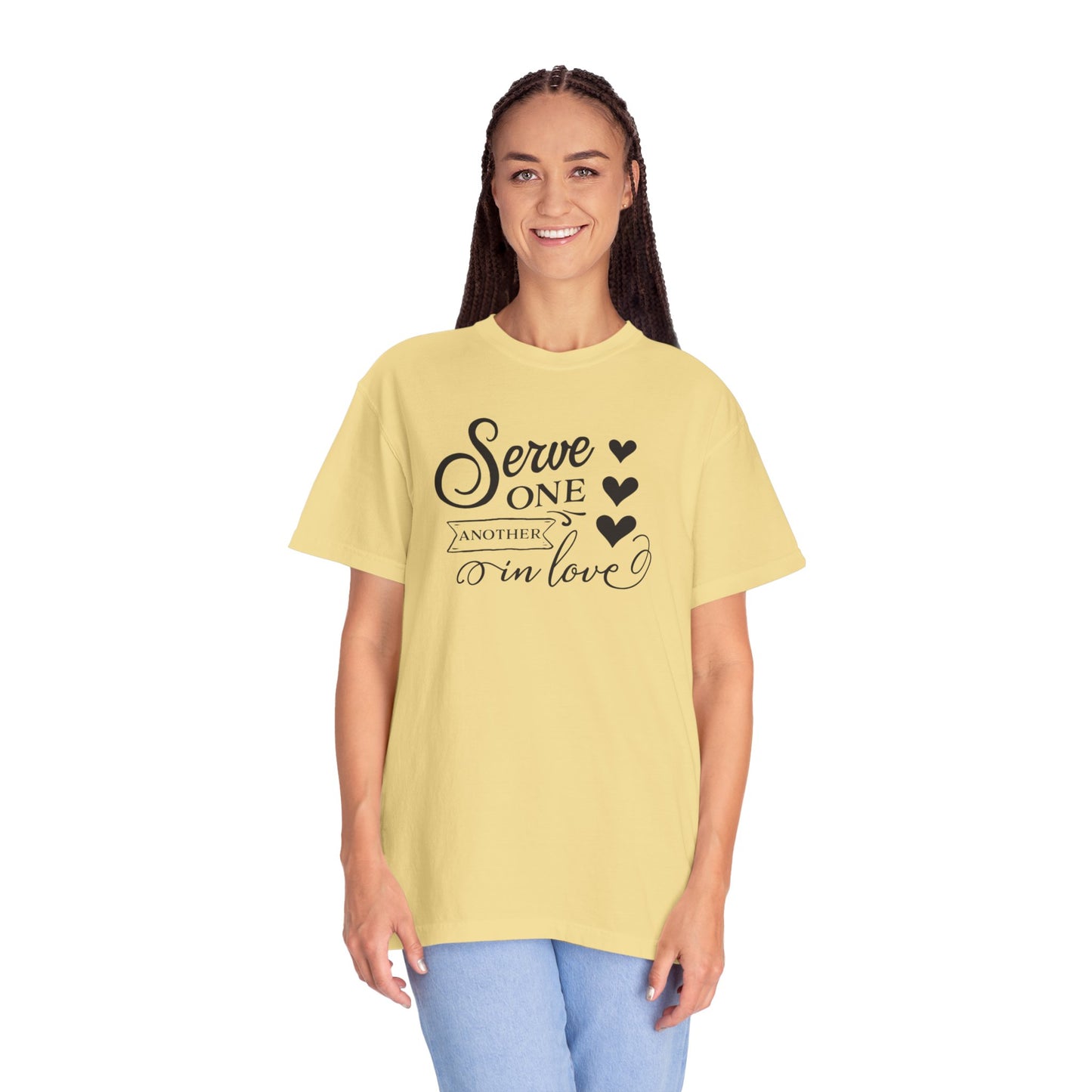 Serve One Another In Love Emotional Bond Affection Lovers Tee Romantic Relationship Forever Support Unisex Heavy Cotton T-Shirt