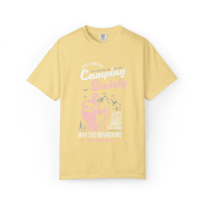 Funny Camping Society I Love Camping Enthusiastic Traveler Sarcastic Adventure Birds In The Mountains Unisex Heavy Cotton T-Shirt