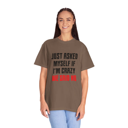 Just Asked Myself If I’M Crazy We Said No Funny Tee Self-Doubt Humourous Mental Stability Sarcastic Unisex Heavy Cotton T-Shirt