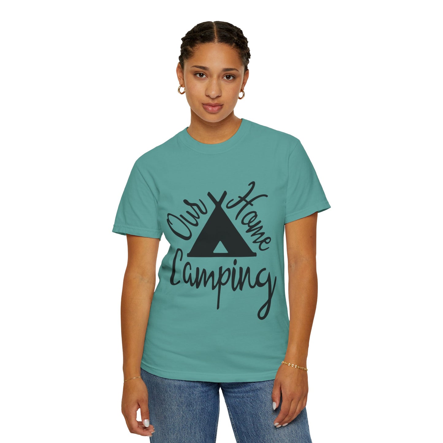 Our Home Camping Freedom Fighter Adventure Lovers Tee Nature Exploration Bonfire Travel Van Unisex Heavy Cotton T-Shirt