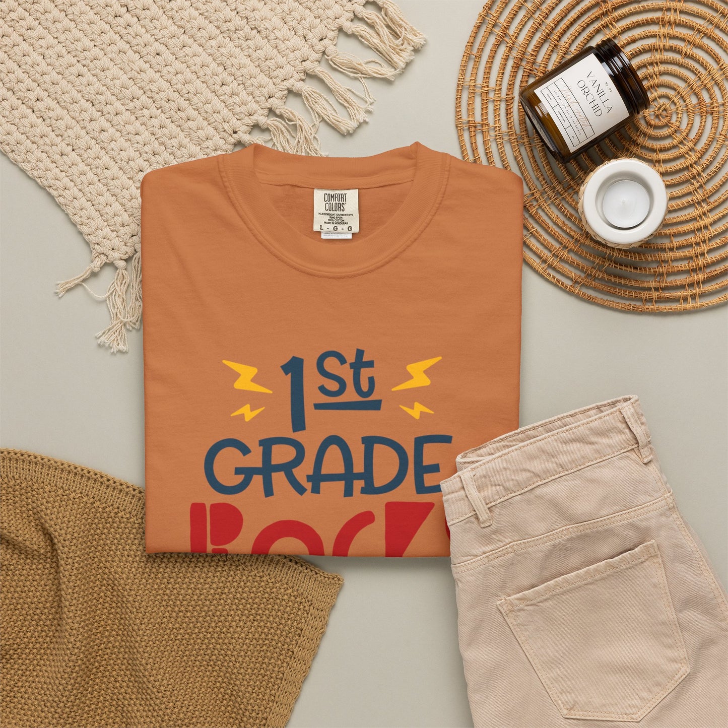 Funny 1st Grade Romeo Learning Legend Super Scholar Junior Geniuses Science Star Student’s Day Unisex Heavy Cotton T-Shirt