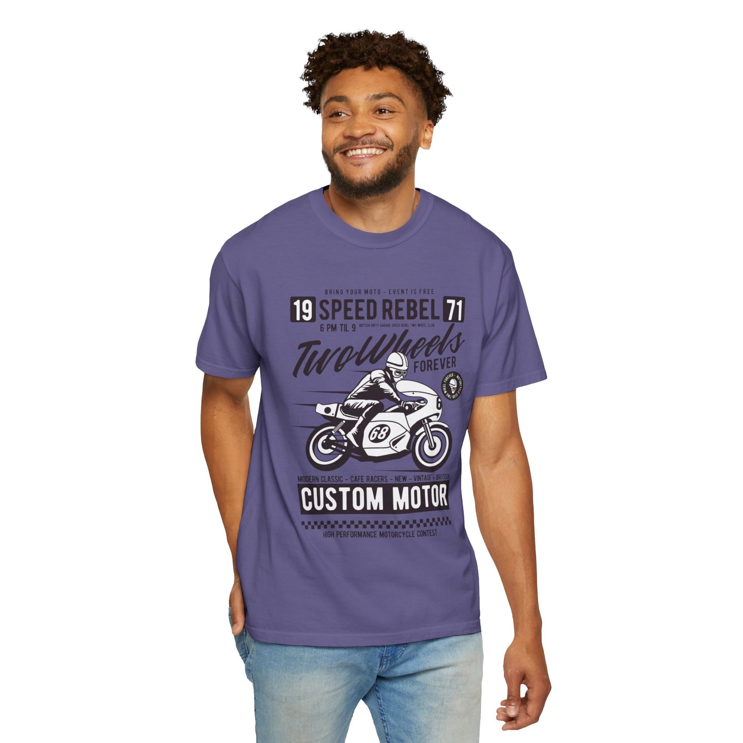 Speed Rebel Two Wheels Custom Engine Club Motorbike Lovers Trendy Tee High-speed Rider Adventure Racer Unisex Heavy Cotton T-Shirt