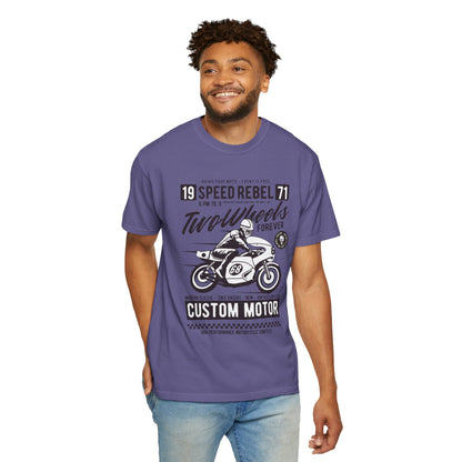 Speed Rebel Two Wheels Custom Engine Club Motorbike Lovers Trendy Tee High-speed Rider Adventure Racer Unisex Heavy Cotton T-Shirt