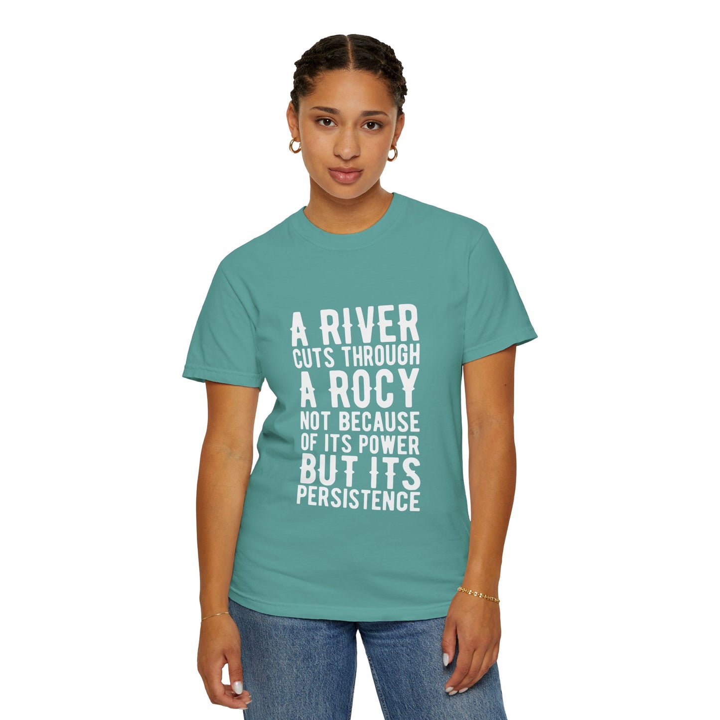 A River Cuts Through A Rock Stop Wishing Start Doing Action Goal Setting Modern Tee Achievement Unisex Heavy Cotton T-Shirt