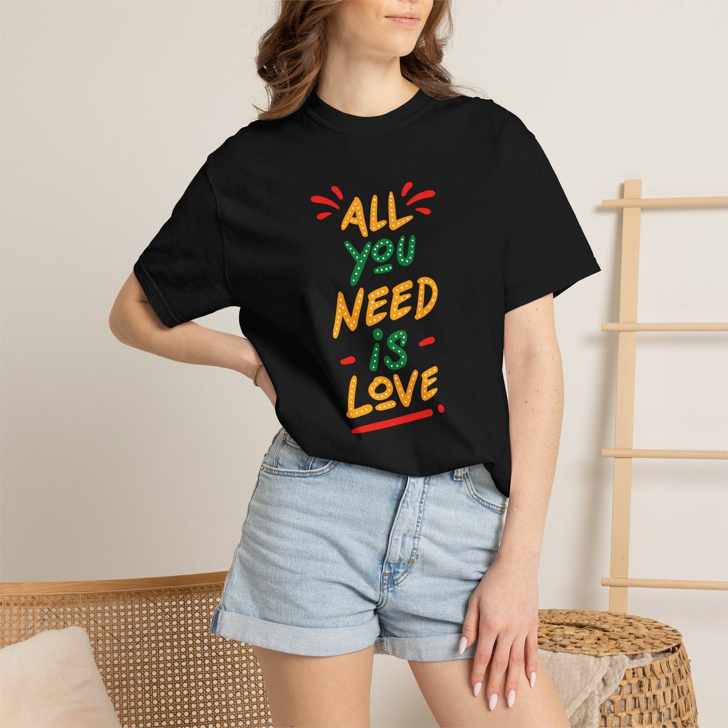 All You Need Is Love T-Shirt — Retro Handwritten Love Graphic Unisex Heavy Cotton T-Shirt