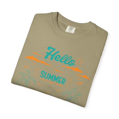 Exciting Hello Summer Sunrise & Sunburn Beach Days Ice Cream Summer Camp Unisex Heavy Cotton T-Shirt