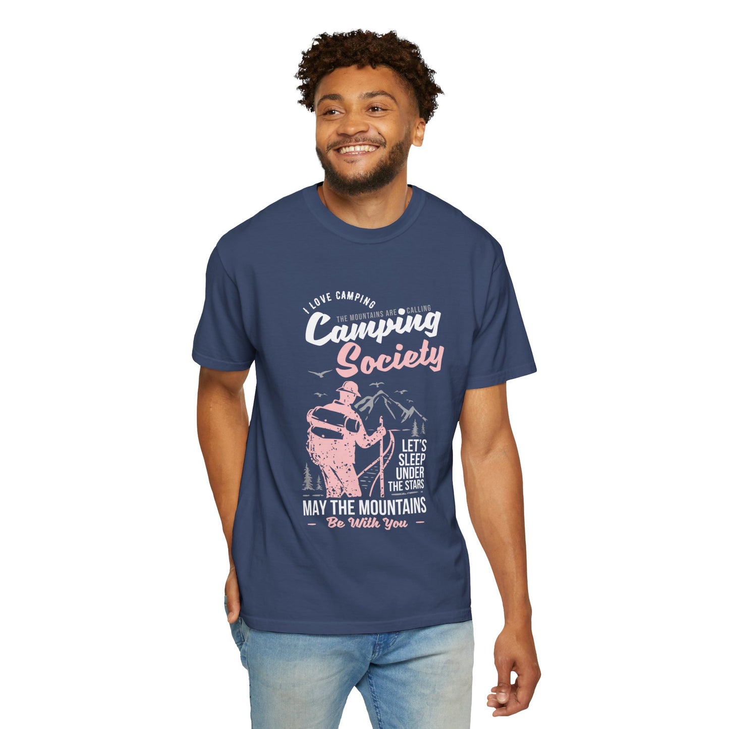 Funny Camping Society I Love Camping Enthusiastic Traveler Sarcastic Adventure Birds In The Mountains Unisex Heavy Cotton T-Shirt