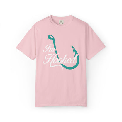 Funny I’m Hooked Rod and Reel Tackle Box Catch Of The Day Sarcastic Fishing Adventure Unisex Heavy Cotton T-Shirt