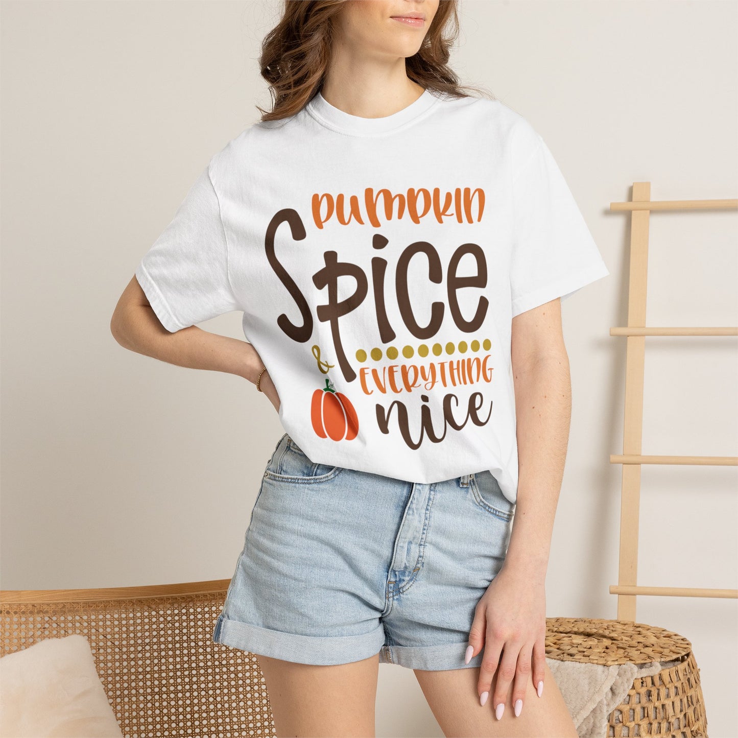 Pumpkin Spice & Everything Nice Halloween Autumn Delight Pumpkin Lovers Tee Seasonal Spices Fall Fusion Unisex Heavy Cotton T-Shirt