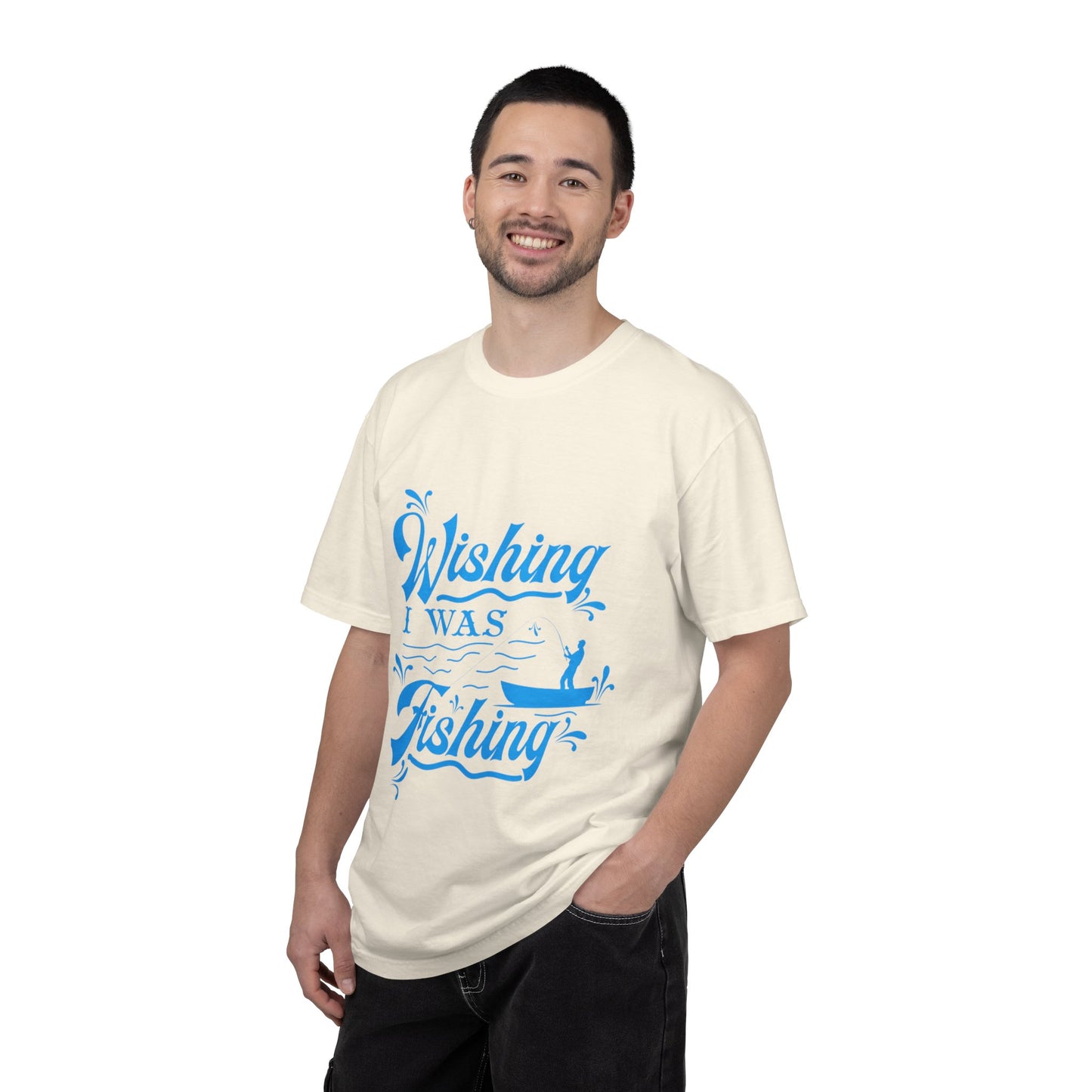 Funny Wishing I Was Fishing Catch and Release Unconditional Love Fishing Boat  Fishing Rod Sarcastic Adventure Unisex Heavy Cotton T-Shirt