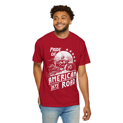 Vintage Pride Of The American Road 1973 Nostalgic Trendy Tee Motorcycle Classic Ride Legendary Bike Unisex Heavy Cotton T-Shirt
