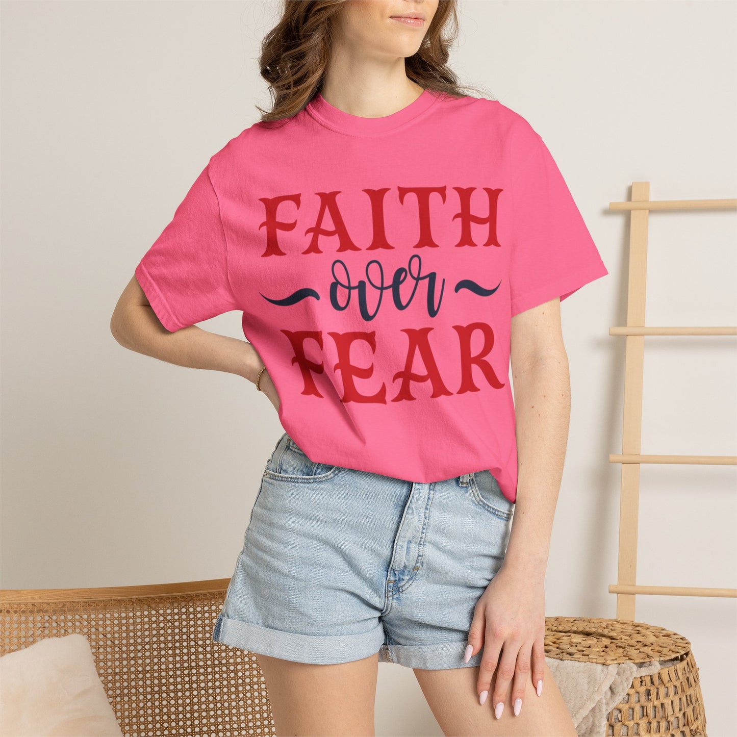 Faith Over Fear Stop Wishing Start Doing Action Goal Setting Modern Tee Achievement Self-Improvement Unisex Heavy Cotton T-Shirt