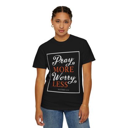 Pray More Worry Less Heavenly Feather White God’s Creation Eternity Tee Purest Being Cross Symbol Unisex Heavy Cotton T-Shirt