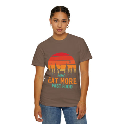 Funny Eat More Fast Food Quick Meals Fried Chicken Burgers Hunting Season Sarcastic Forest Deer Hunting Unisex Heavy Cotton T-Shirt