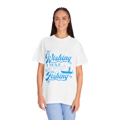 Funny Wishing I Was Fishing Catch and Release Unconditional Love Fishing Boat  Fishing Rod Sarcastic Adventure Unisex Heavy Cotton T-Shirt