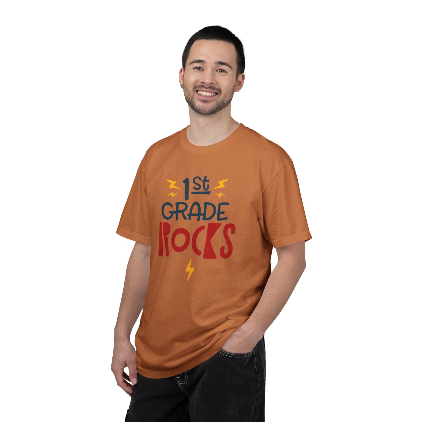 Funny 1st Grade Romeo Learning Legend Super Scholar Junior Geniuses Science Star Student’s Day Unisex Heavy Cotton T-Shirt