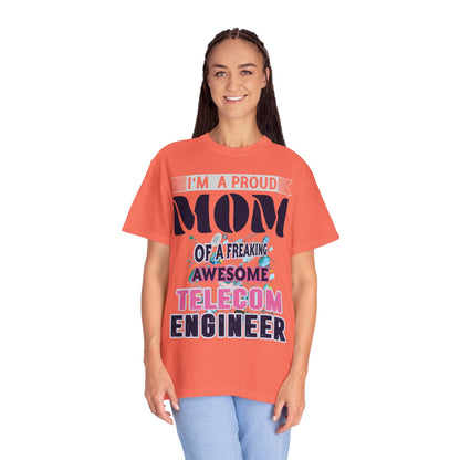Proud Mom Telecom Engineer Mobile Technology Signal Processing Digital Communication Radio Frequencies Unisex Heavy Cotton T-Shirt