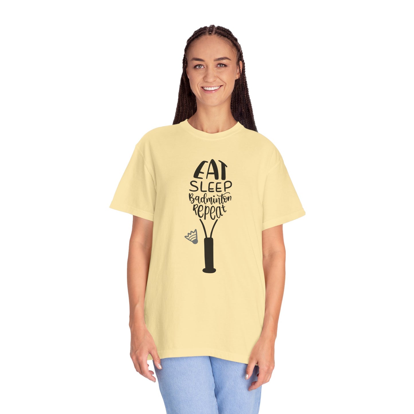 Eat Sleep Badminton Repeat Stay Active Motivation Tee Winning Attitude Sports Dedication Shuttlecock Addiction Unisex Heavy Cotton T-Shirt