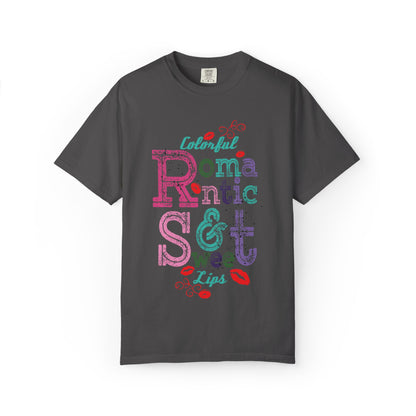 Colorful Romantic & Sweet Lips Affection Lovers Tee Romantic Relationship Forever Strawberry-Tinted Kisses Satin Softness Unisex Heavy Cotton T-Shirt