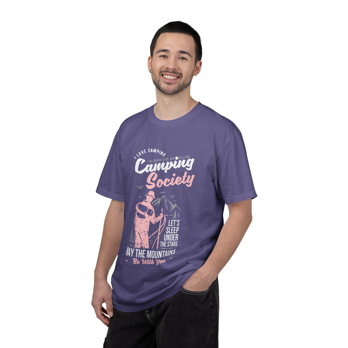 Funny Camping Society I Love Camping Enthusiastic Traveler Sarcastic Adventure Birds In The Mountains Unisex Heavy Cotton T-Shirt