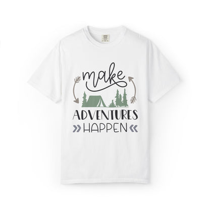 Make Adventures Happen Trendy Tee Enjoyment Mountain Hut Belays Ropes Fun Activities Unisex Heavy Cotton T-Shirt