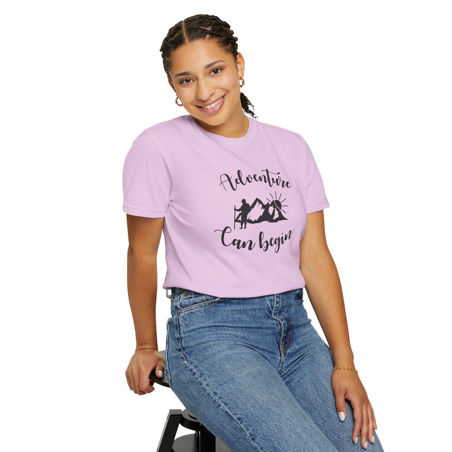 Adventure Can Begin Trendy Tee Enjoyment Mountain Hut Belays Ropes Fun Activities Exploring Unisex Heavy Cotton T-Shirt